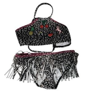 PILYQ Black and White Bikini w/ Patches & Fringes - size 12